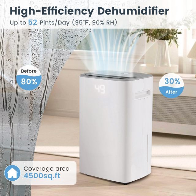ARLIME 52 Pint Dehumidifier for Basement, 4500 Sq. Ft Portable Dehumidifier