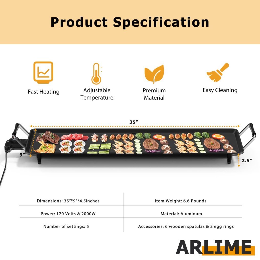 ARLIME Large Electric griddle, 35" Teppanyaki Grill Extra Large Table Top Griddle