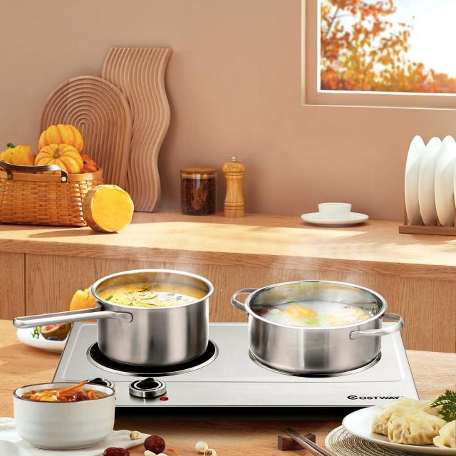 Arlime Double Electric Infrared Burner, Stainless Steel Countertop Ceramic Cooktop