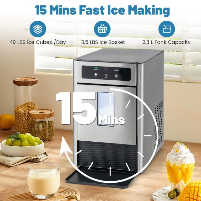 ARLIME Ice Maker, Countertop Ice Maker with 2.3L Water Tank, 4FT Water Inlet Pipe, Manual & Auto Water Refill, Ice Maker Machine