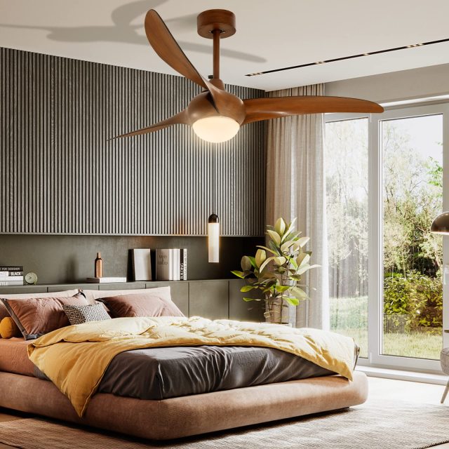 52 Inch Ceiling Fan with Light, Indoor Wood-Like LED Ceiling Fan w/Remote Control, 6-Level Adjustable Speed
