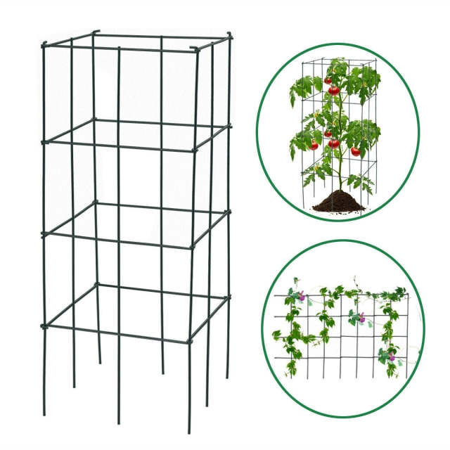 4 Pack Heavy-Duty Tomato Cages, 39" Tall Square Folding Plant Support for Climbing Plants, Flowers, Fruits, Vegetables, Tomato Trellis for Garden