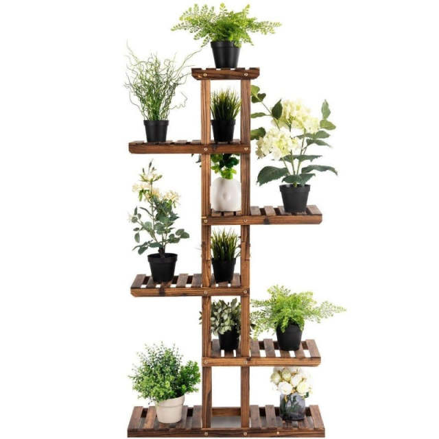 6-Tier Wooden Plant Stand, 11-Pot Flower Display Rack, Indoor Outdoor Plant Shelf Multifunctional Bookshelf for Garden Patio Balcony Living Room