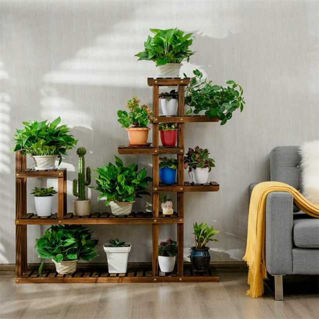 7-Tier Wood Plant Stand Flower Pot Display Rack Multifunctional Storage Shelf for Indoor Outdoor Patio Garden Yard