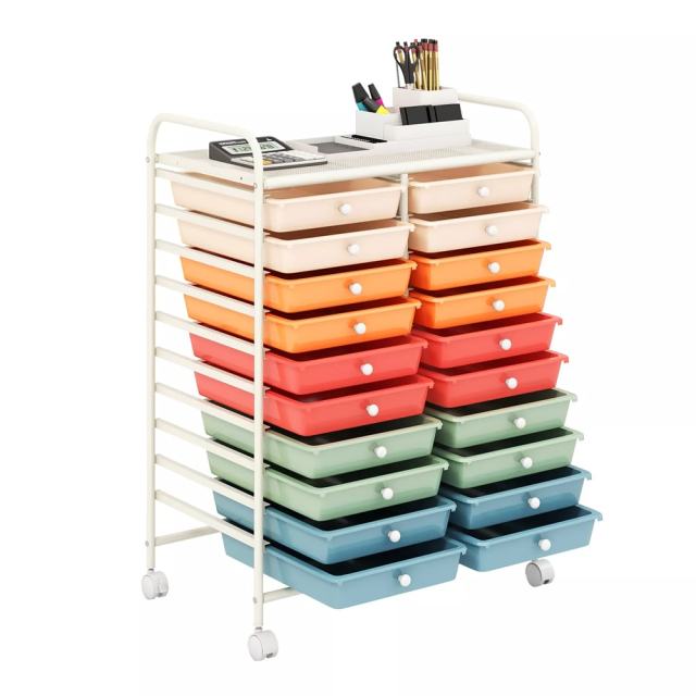Storage Drawer Cart, 20-Drawer Rolling Cart Organizer with Lockable Wheels, Mobile Utility Cart for Office School Art Craft Supplies