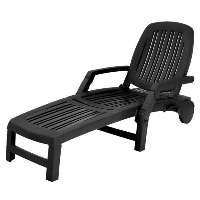 he Folding Outdoor Chaise Lounge, Weatherproof Plastic Lounge Chair with 6-Position Adjustable Backrest & Wheels for Poolside, Patio, Beach