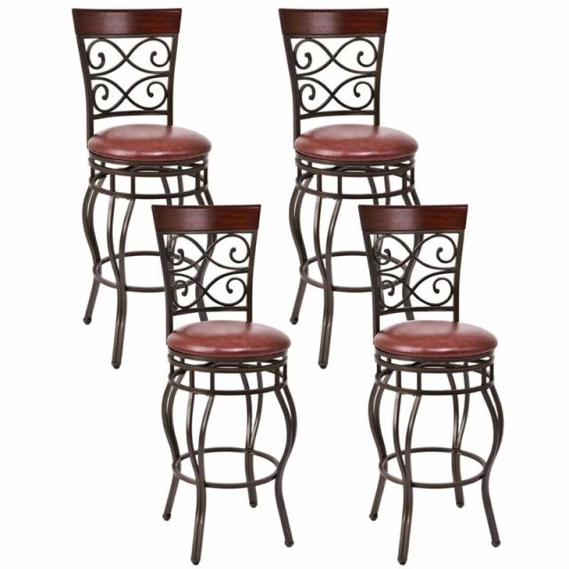 Vintage Metal Swivel Bar Stools Set of 4, 30" Bar Height Barstools with Back, PU Leather Padded Seat & 300lbs Capacity for Kitchen Island, Pub