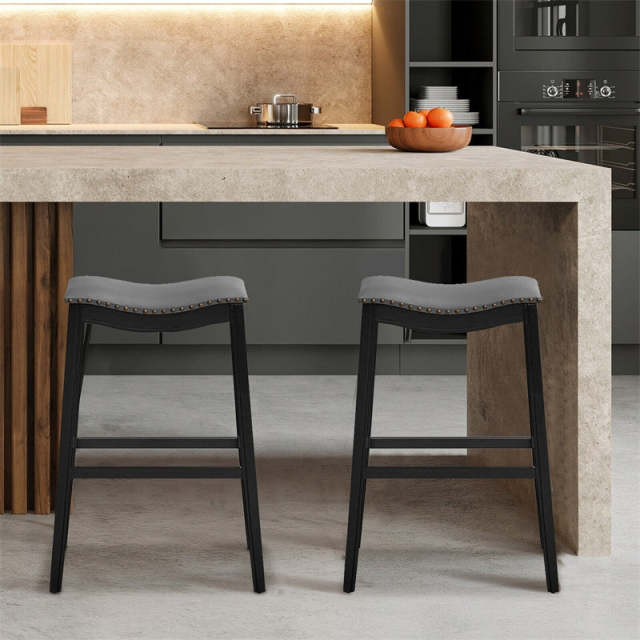 29-Inch Height Backless Saddle Stools Counter Height Bar Stools Set of 2 with Rubber Wood Legs & Cushioned Seat