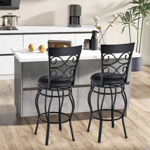Vintage Metal Swivel Bar Stools Set of 4, 30" Bar Height Barstools with Back, PU Leather Padded Seat & 300lbs Capacity for Kitchen Island, Pub
