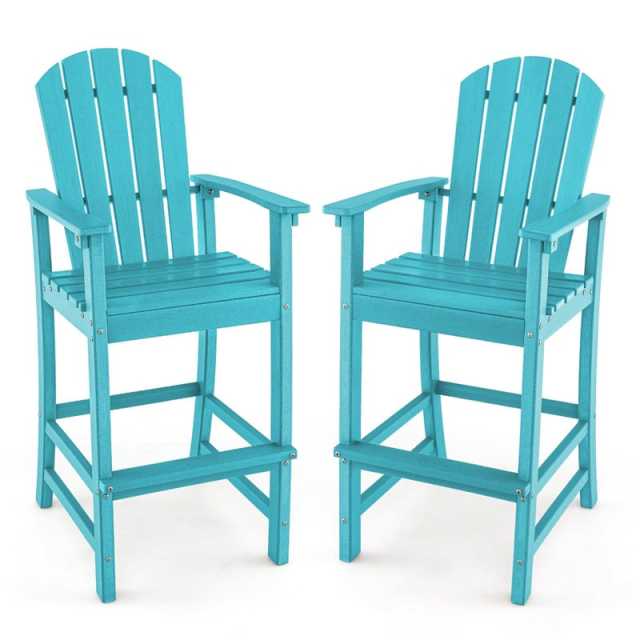 Outdoor HDPE Adirondack Bar Stools Set of 2, 30" Tall Adirondack Chairs with High Backrest & Footrest, 360LBS Capacity for Poolside, Patio