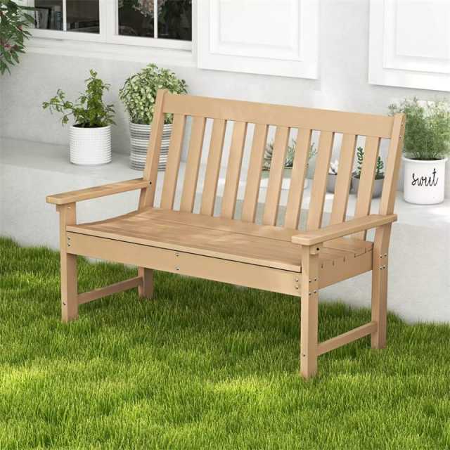 2-Person HDPE Outdoor Garden Bench, 52" All-Weather Patio Bench with Slatted Backrest & Armrests, 705lbs Capacity for Park, Backyard, Porch
