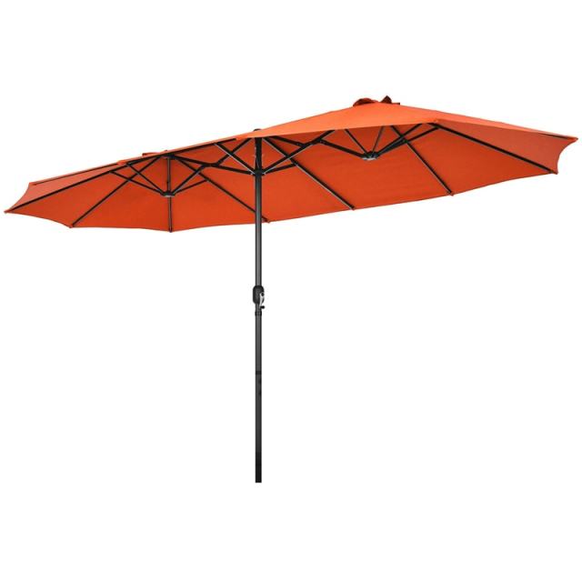 15FT Double-Sided Patio Umbrella with Crank & Air Vents, 12-Rib Steel Market Outdoor Umbrella for Poolside, Garden, Backyard
