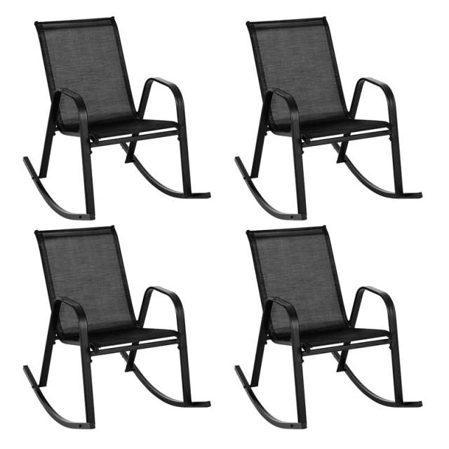 Set of 4 Outdoor Rocking Chairs, Ergonomic Heavy-Duty Metal Frame Patio Rockers with Breathable Fabric Seat & Back for Backyard, Garden, Porch