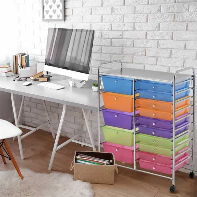 15-Drawer Rolling Storage Cart, Art &  Craft Organizer with Wheels & Removable Drawers for Tools, Scrapbook Paper, Home Office School
