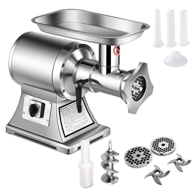 Commercial Meat Grinder 1.5 HP, 1100W, 550LB/H Stainless Steel Electric Sausage Stuffer, 225RPM Industrial Meat Mincer with 2 Blades, Grinding Plates