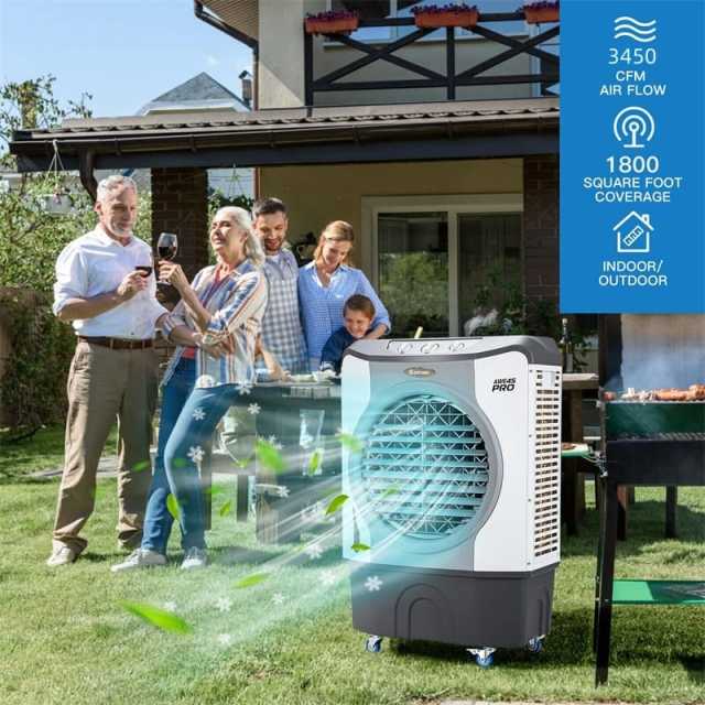 3450 CFM Industrial Evaporative Cooler, 4-in-1 Portable Air Cooler with 45L Tank, 100° Oscillation & 4 Universal Casters for Indoor & Outdoor Use