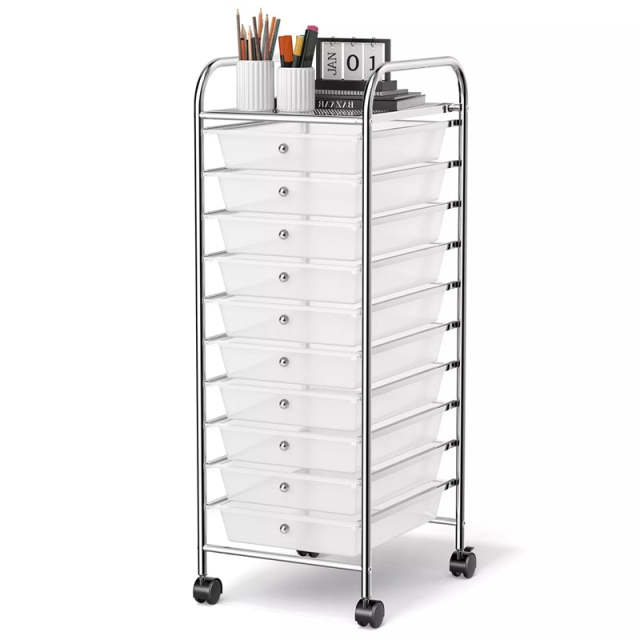 10-Drawer Rolling Storage Cart, Utility Cart with Drawers & Lockable Wheels, Mobile Art Craft Drawer Cart for Home Office, School