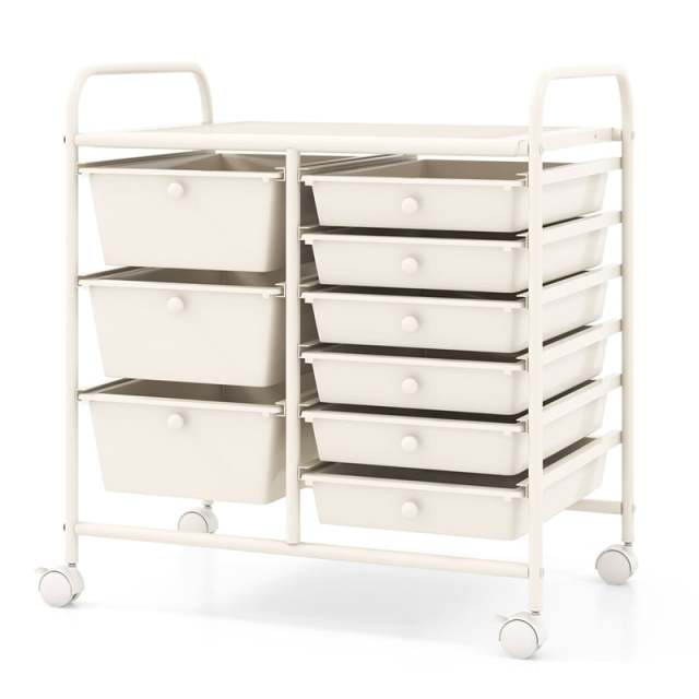 9-Drawer Rolling Storage Cart, Mobile Art & Craft Supply Organizer on Wheels, Metal Frame, Drawer Utility Cart for Classroom Office Home Salon