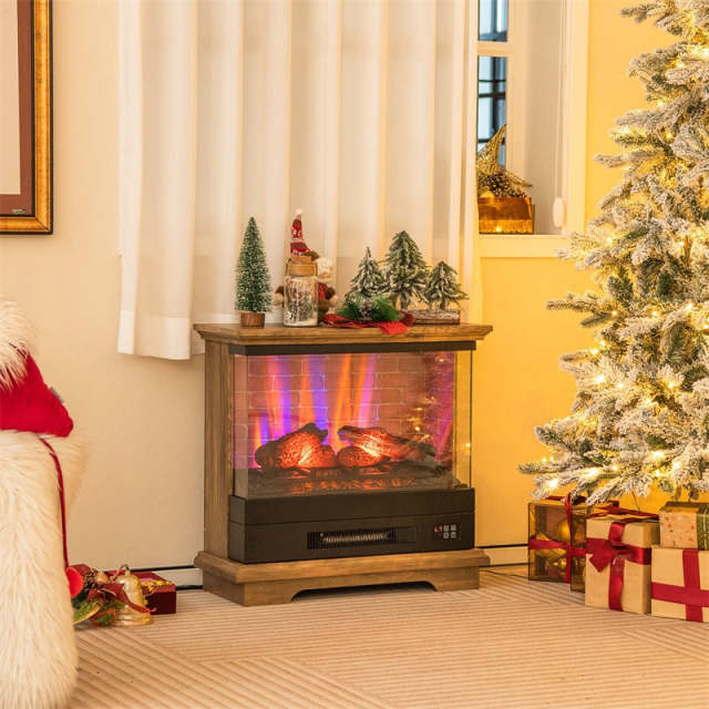 27" Electric Fireplace with Mantel, 3-Sided Glass View Freestanding Heater 1400W with 7 Flame Colors, Remote, 6H Timer & Overheat Protection