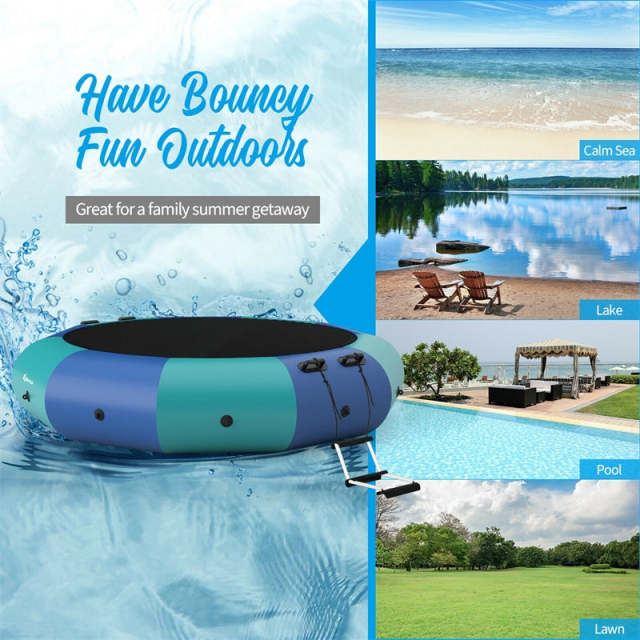 12FT Inflatable Water Trampoline, Recreational Water Bouncer with Electric Pump, Safety Ropes & Rope Ladder for Lakes & Pools