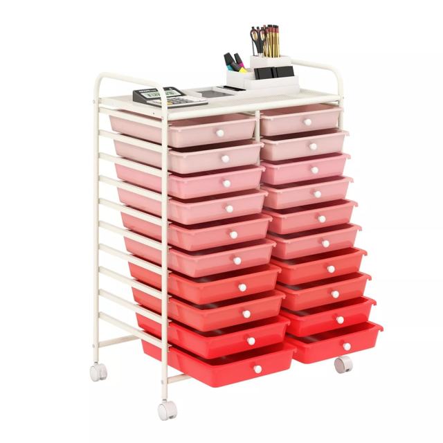 Storage Drawer Cart, 20-Drawer Rolling Cart Organizer with Lockable Wheels, Mobile Utility Cart for Office School Art Craft Supplies