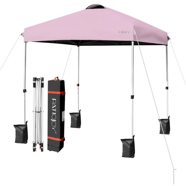 6.6x6.6FT Outdoor Pop-up Canopy Tent with Height Adjustable, Roller Bag & Weight Bags, Commercial Instant Canopy Sun Shelter for Camping, Party