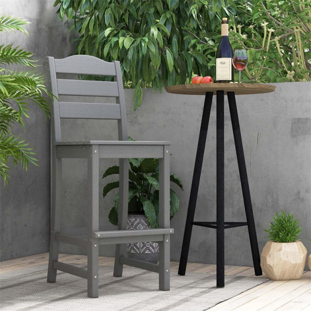 Outdoor HDPE Bar Stool, 30" Tall All Weather Patio Bar Chair with Backrest & Footrest for Garden, Backyard, Easy Maintenance
