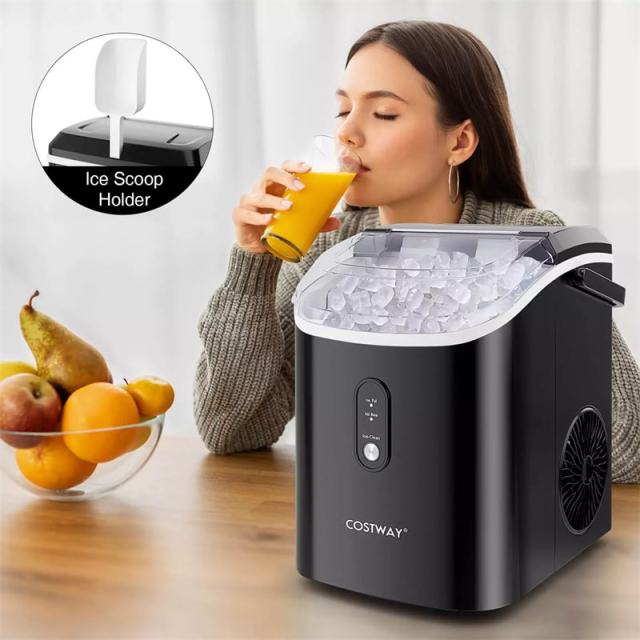 Countertop Nugget Ice Maker, 34lbs/24H Portable Ice Machine with Soft Chewable Pellet Ice, Self-Cleaning, Ready in 6 Mins, Ice Basket & Scoop