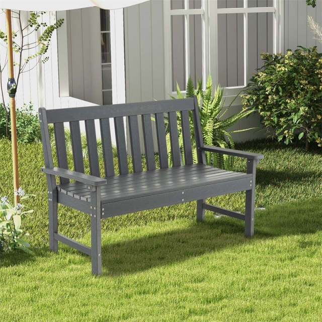 2-Person HDPE Outdoor Garden Bench, 52" All-Weather Patio Bench with Slatted Backrest & Armrests, 705lbs Capacity for Park, Backyard, Porch
