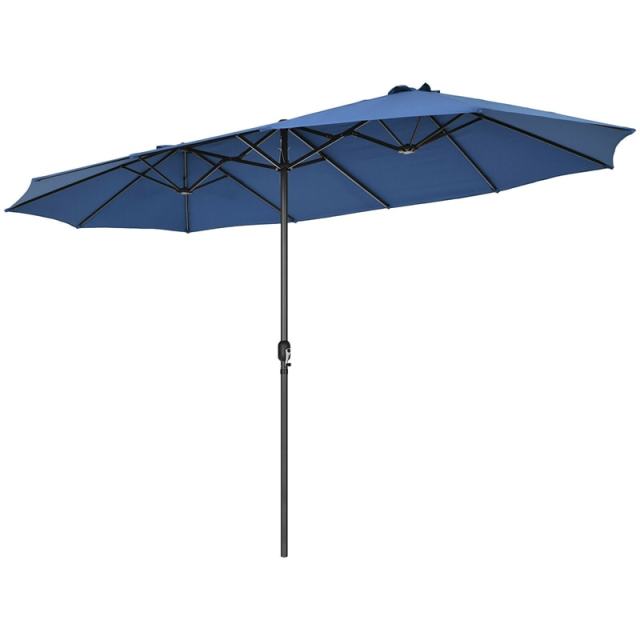 15FT Double-Sided Patio Umbrella with Crank & Air Vents, 12-Rib Steel Market Outdoor Umbrella for Poolside, Garden, Backyard
