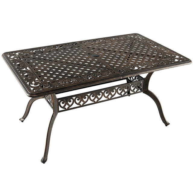 59" Cast Aluminum Outdoor Dining Table for 6-8 Person, All-Weather Rectangular Table with Umbrella Hole