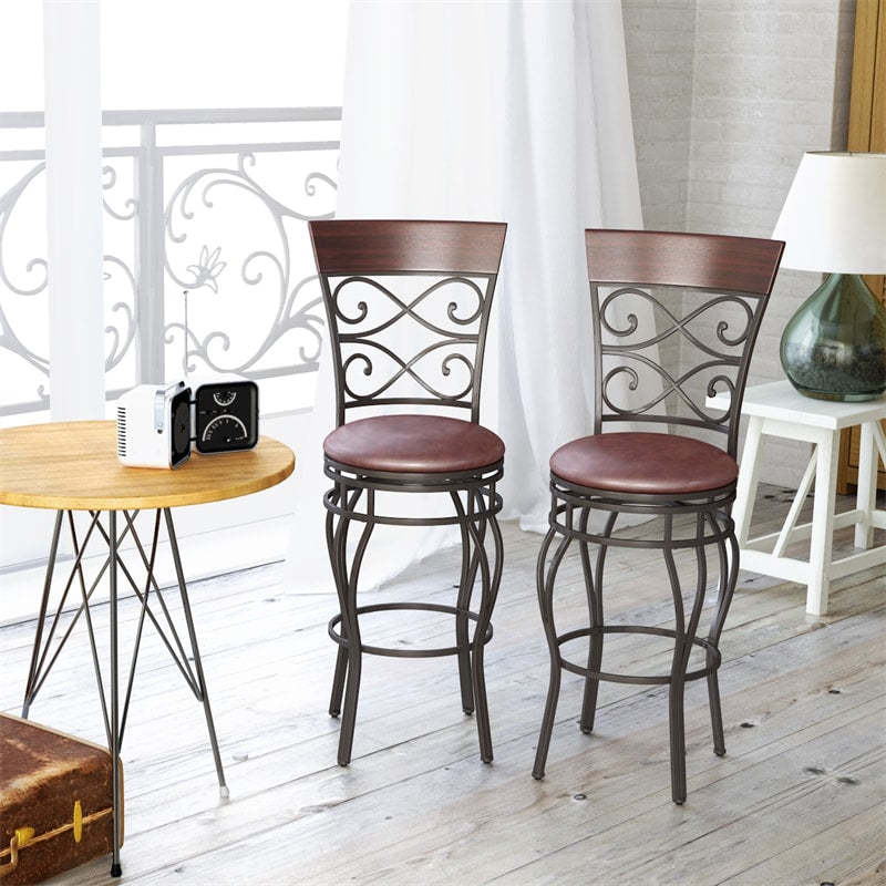 Vintage Metal Swivel Bar Stools Set of 4, 30" Bar Height Barstools with Back, PU Leather Padded Seat & 300lbs Capacity for Kitchen Island, Pub