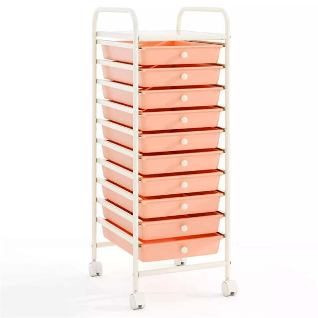 10-Drawer Rolling Storage Cart, Utility Cart with Drawers & Lockable Wheels, Mobile Art Craft Drawer Cart for Home Office, School