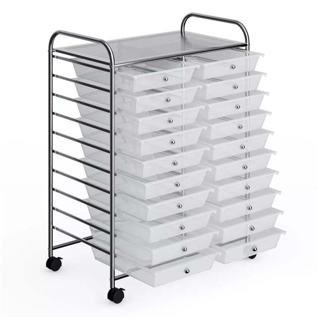 Storage Drawer Cart, 20-Drawer Rolling Cart Organizer with Lockable Wheels, Mobile Utility Cart for Office School Art Craft Supplies