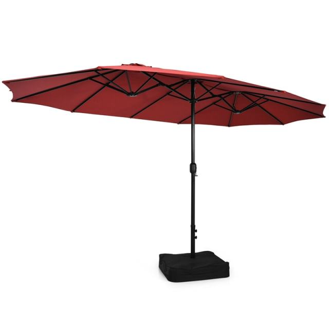 15FT Double-Sided Patio Umbrella with Base, Crank Handle & Air Vent, Extra Large Outdoor Market Umbrella for Poolside, Garden, Backyard