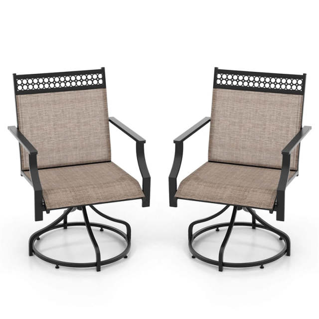 Patio Swivel Dining Chairs Set of 2 with Quick-Drying Fabric & Metal Frame, 360° Rotating Outdoor Chairs with Armrests for Backyard, Deck Garden