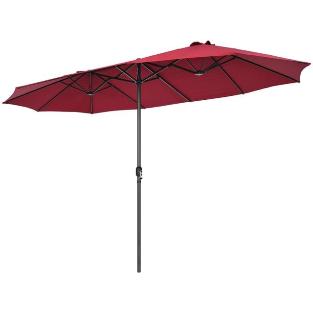 15FT Double-Sided Patio Umbrella with Crank & Air Vents, 12-Rib Steel Market Outdoor Umbrella for Poolside, Garden, Backyard