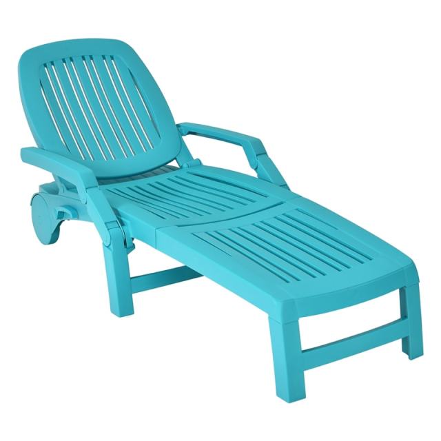 he Folding Outdoor Chaise Lounge, Weatherproof Plastic Lounge Chair with 6-Position Adjustable Backrest & Wheels for Poolside, Patio, Beach