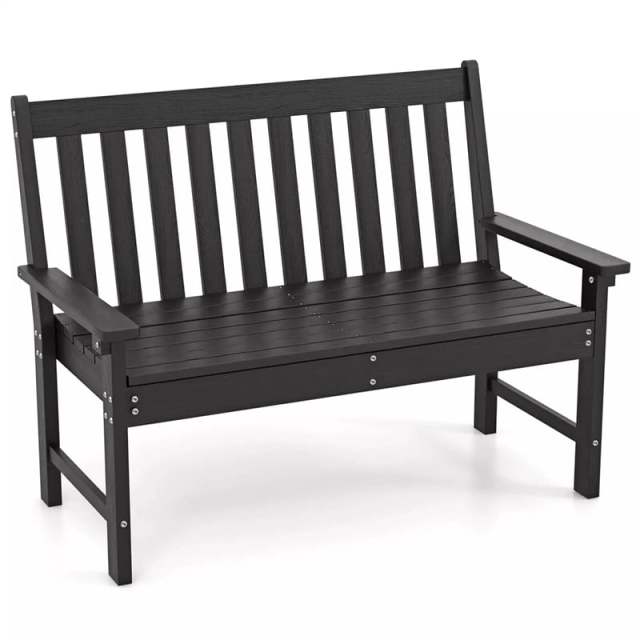 2-Person HDPE Outdoor Garden Bench, 52" All-Weather Patio Bench with Slatted Backrest & Armrests, 705lbs Capacity for Park, Backyard, Porch