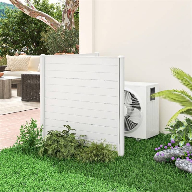 Air Conditioner Fence 2 Panels, 48"W x 46"H Outdoor HDPE Privacy Screen with 5 Ground Stakes, Freestanding Fence for Pool Pump & Trash Cans
