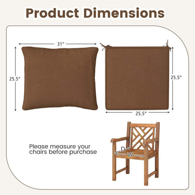 Deep Seat & Back Cushion Set with Rope Ties, Waterproof 6" Thick Indoor/Outdoor Chair Pads for Patio Furniture & Poolside