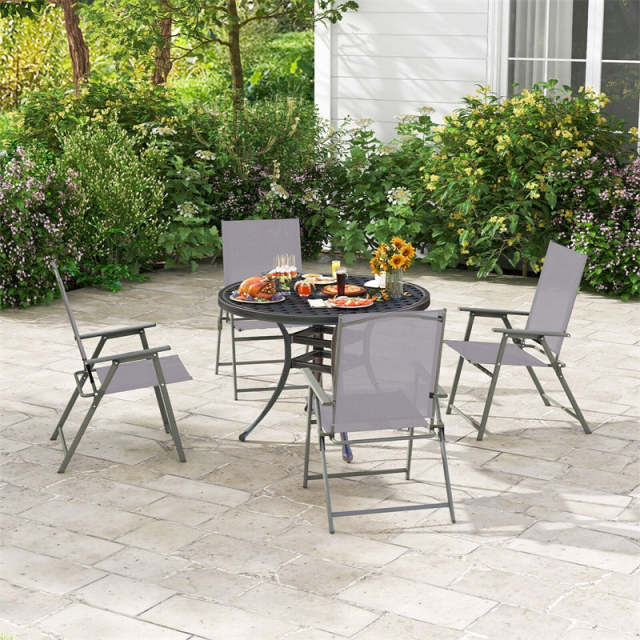4 PCS Outdoor Folding Chairs High Back Patio Dining Chairs Weather-Resistant Metal Frame Portable Chair with Armrests & Footrest