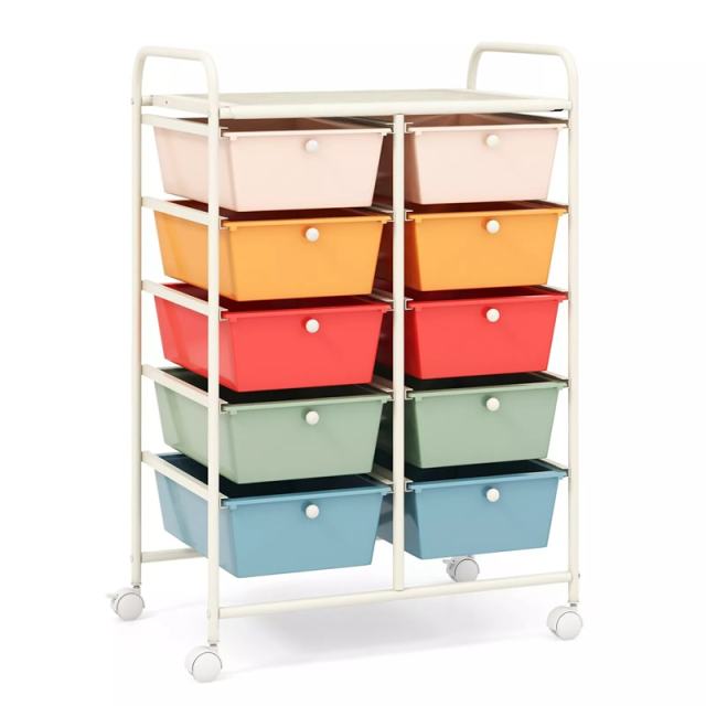 10 Drawer Rolling Cart, Storage Cart Organizer with Wheels, Mobile Utility Cart for Classroom, Office, Home, Craft, Art, Paper, Salon