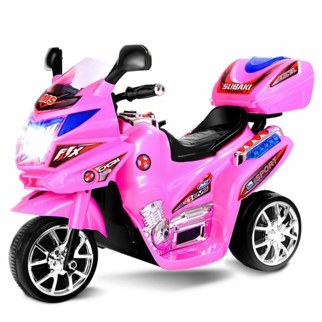 6V Kids Ride-On Motorcycle, Battery Powered 3-Wheel Motorcycle with LED Headlights, Music, Storage Trunk, Electric Motorcycle Toy for Boys/Girls he1