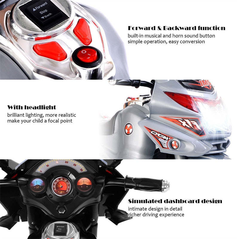6V Kids Ride-On Motorcycle, Battery Powered 3-Wheel Motorcycle with LED Headlights, Music, Storage Trunk, Electric Motorcycle Toy for Boys/Girls he1