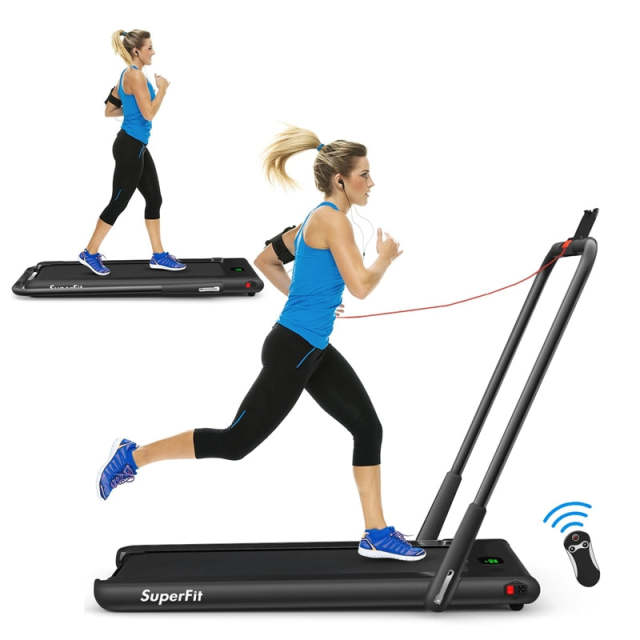 2.25HP 2-in-1 Folding Under Desk Treadmill with LED Display, Remote & APP Control, Portable Electric Walking Running Machine for Home Office