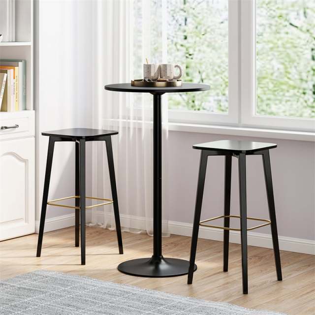 2PCS 2-in-1 Bar Table with Detachable Pole, Metal Base, Convertible 40"/22" Height, Cocktail Table, Round Pub Table for Living Room, Restaurant