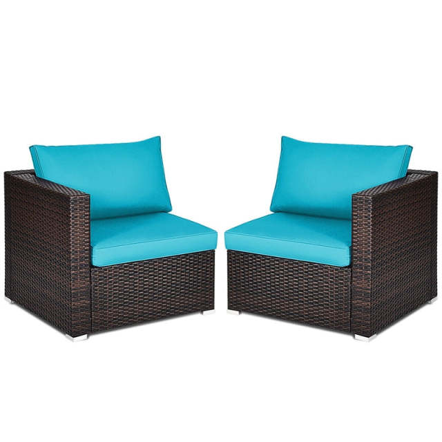 2 PCS Patio Rattan Corner Sofas Wicker Outdoor Loveseat with Cushions for Balcony Poolside Deck