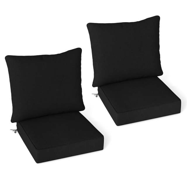 Deep Seat & Back Cushion Set with Rope Ties, Waterproof 6" Thick Indoor/Outdoor Chair Pads for Patio Furniture & Poolside