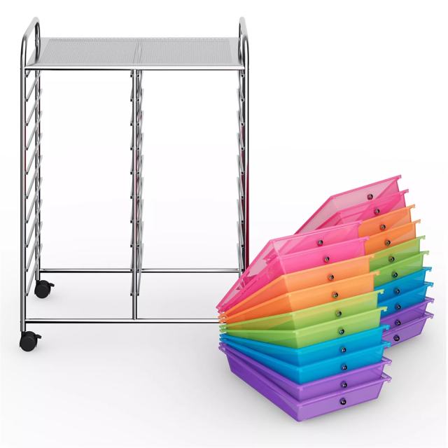 Storage Drawer Cart, 20-Drawer Rolling Cart Organizer with Lockable Wheels, Mobile Utility Cart for Office School Art Craft Supplies
